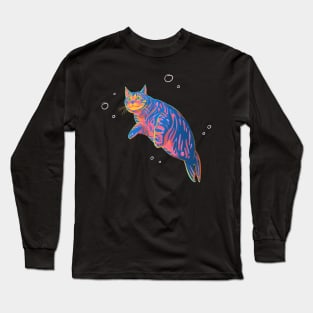 Neon Harbor Seal Cat Long Sleeve T-Shirt